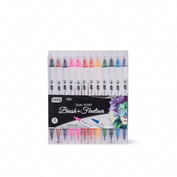 Caneta-Lyke-Dual-Point-Brush---Fineliner-C12-Cores